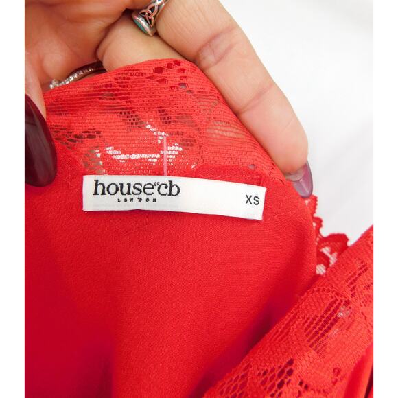 House of CB Women's Salma Red Rose Satin Slip‎ Dress Lace Trim Size XS Romantic - Picture 4 of 7